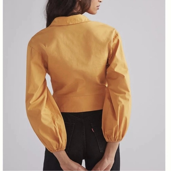 Anthropologie Sunday In Brooklyn Twist-Front V-Neck Blouse In Gold Medium - Picture 3 of 13